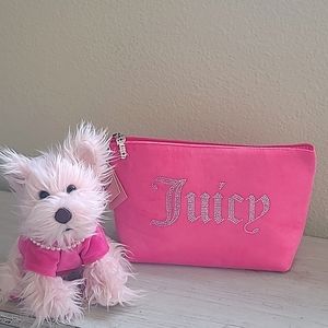 JUICY COUTURE HOT PINK VELOUR TRAVEL COSMETIC BAG